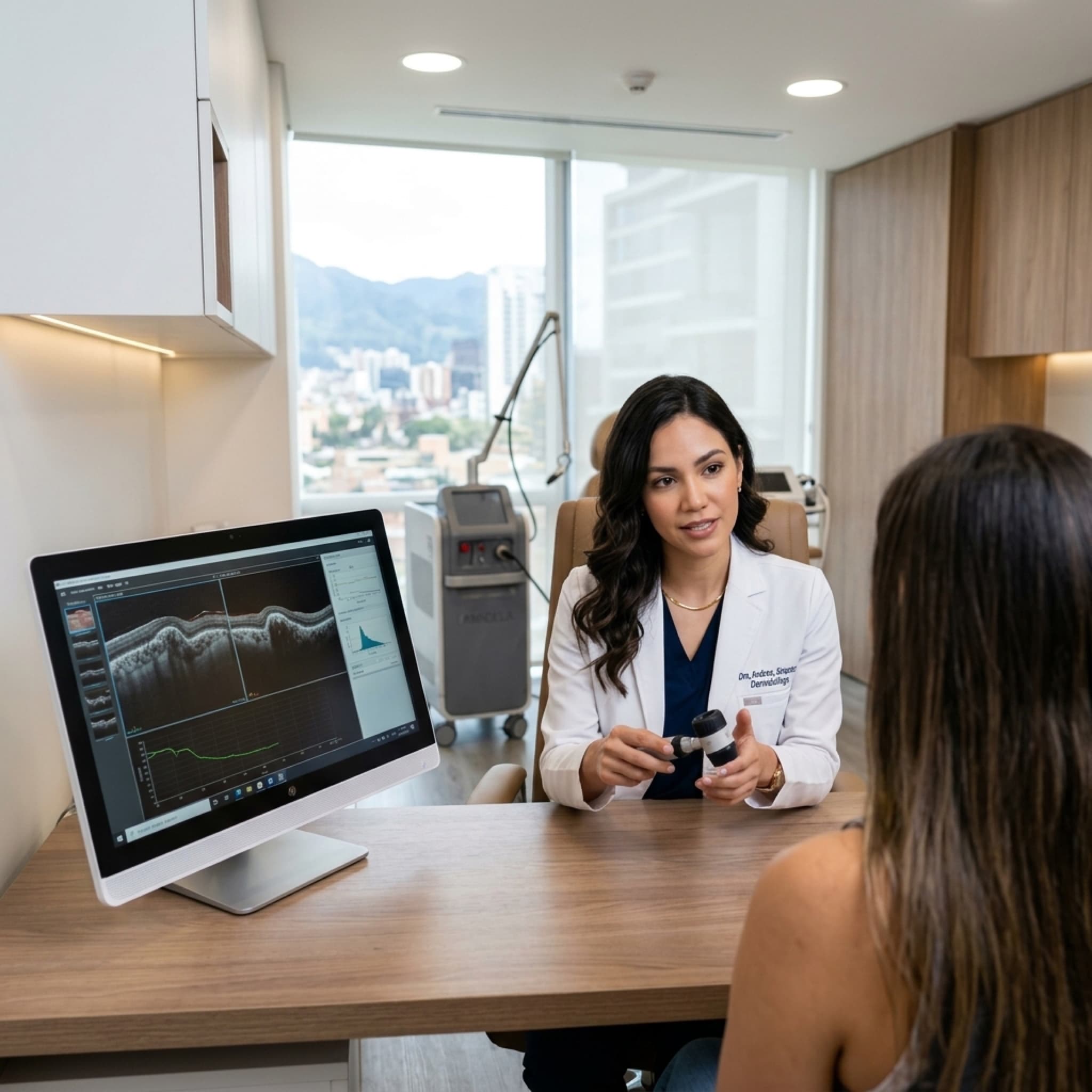 Dra. Jiménez en consulta dermatológica